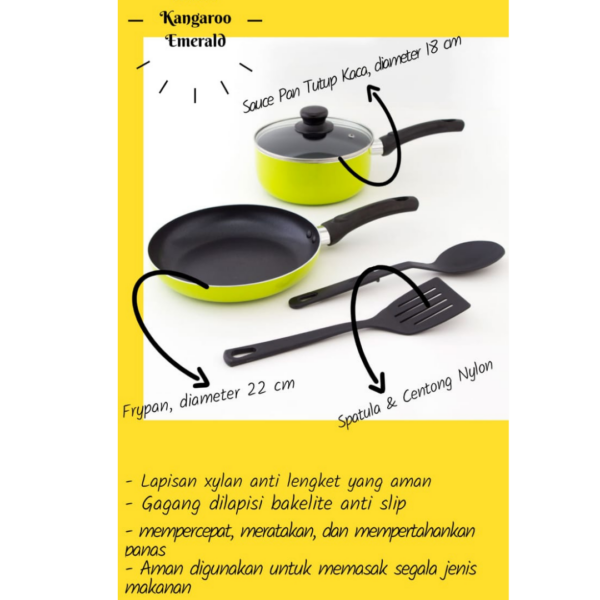 Panci Teflon Kangaroo Emerald Cookware Set of 5 - Image 2