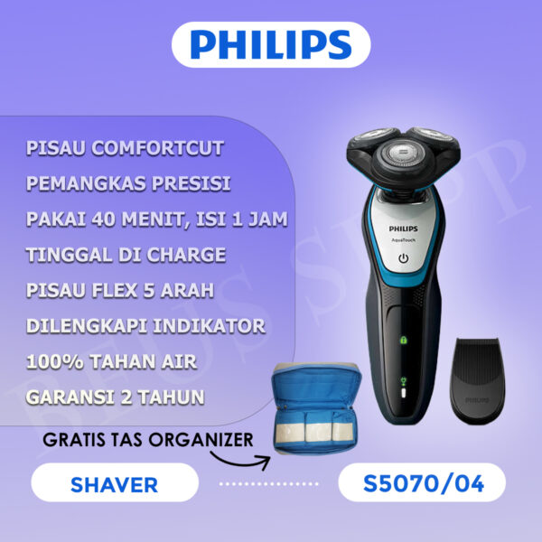 PHILIPS Shaver Wet&Dry S5070 With 3 Mata Pisau