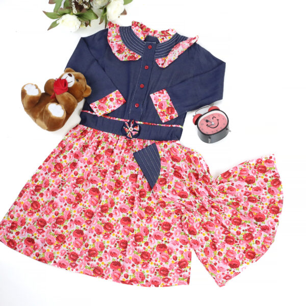 Gamis Katun Bunga Merah Usia 6-8 tahun